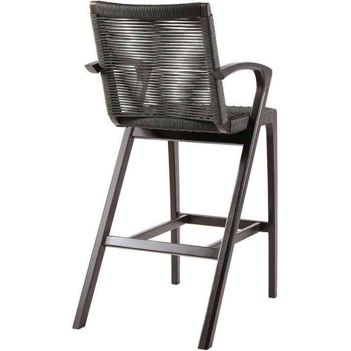 Brielle 30" Outdoor Dark Eucalyptus Wood and Grey Rope Bar Stool