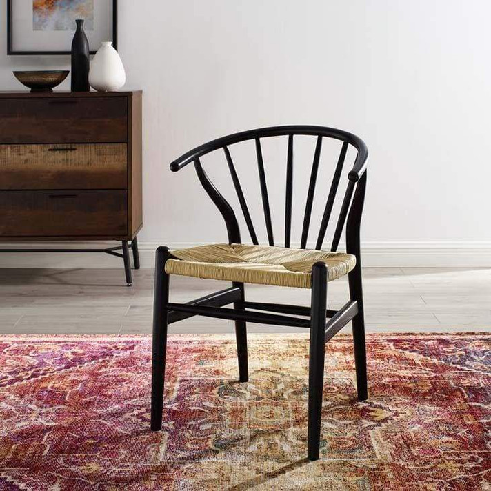 Danish Spindle Wood Dining Side Chair, Black