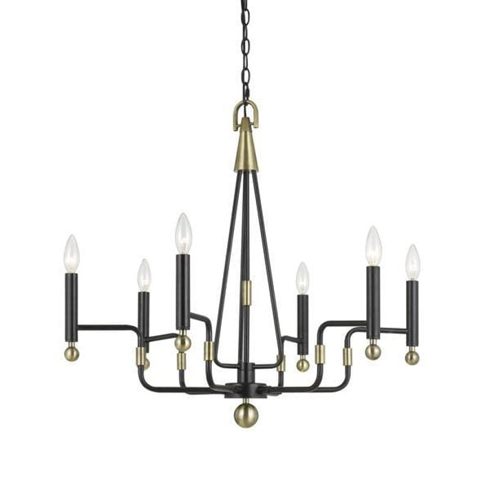 Venue 6 Bulb Metal Chandelier, Brass And Black