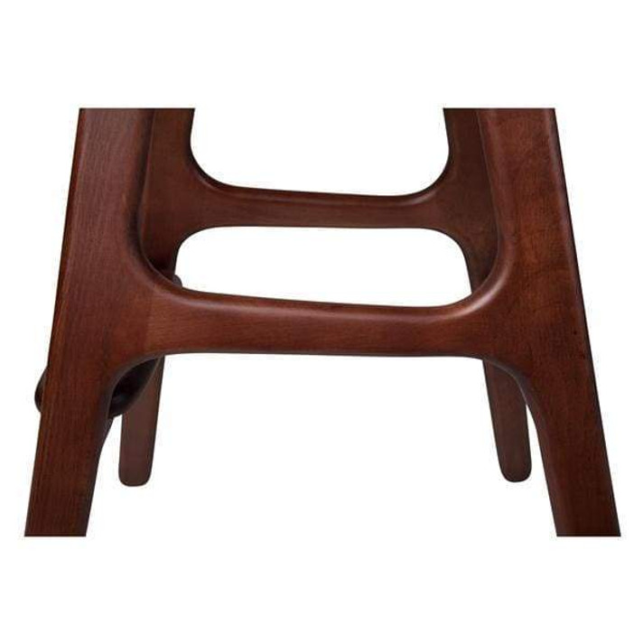 Buch Mid Century Teak Counter Stool, Black Vegan Leather