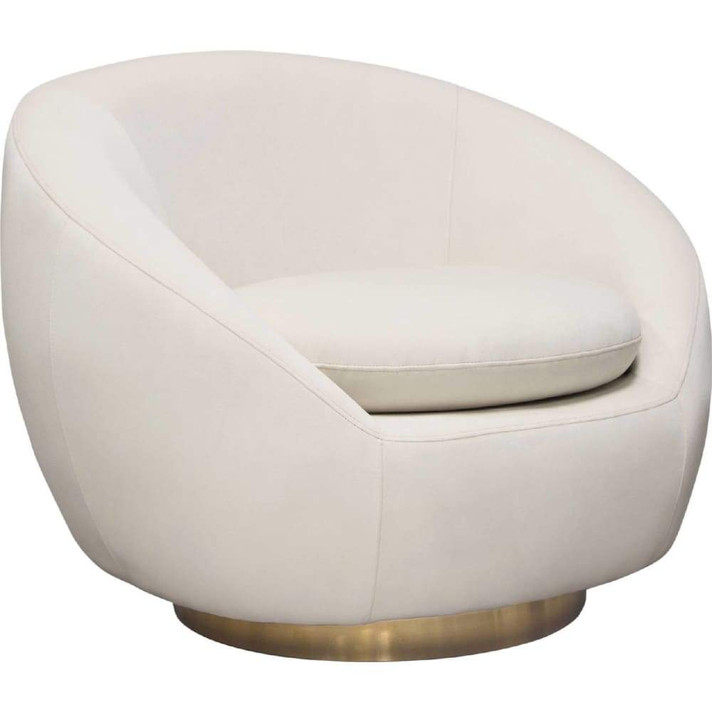 Cozy Swivel Chair, Light Cream Velvet, Brushed Gold Accent