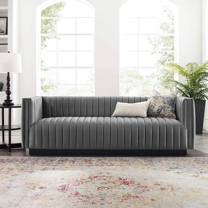 Juncture Tufted Velvet Sofa, Gray