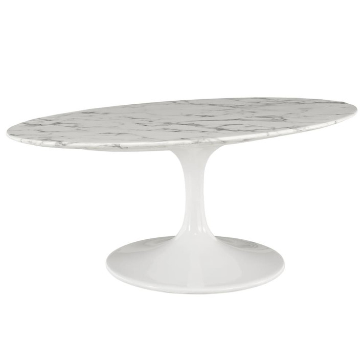 Pedestal Design 42” Oval-Shaped Artificial Marble Coffee Table
