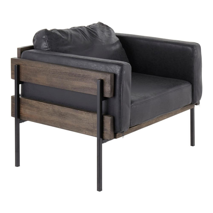 Carlo Brown Wood and Black Metal Accent Chair in Vegan Leather