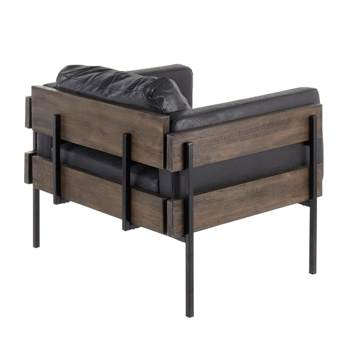 Carlo Brown Wood and Black Metal Accent Chair in Vegan Leather