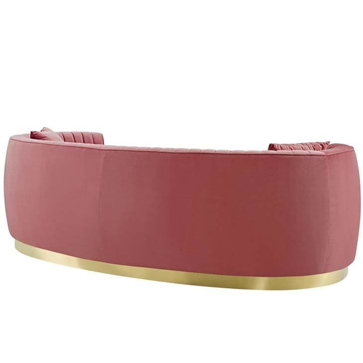 Shasta Vertical Channel Curved Velvet Sofa, Rose