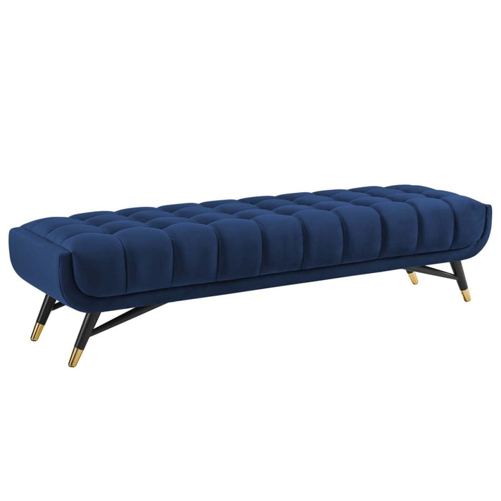 Adept Upholstered Velvet Bench, Midnight Blue