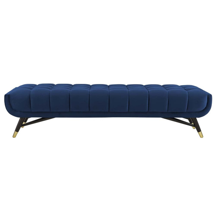 Adept Upholstered Velvet Bench, Midnight Blue