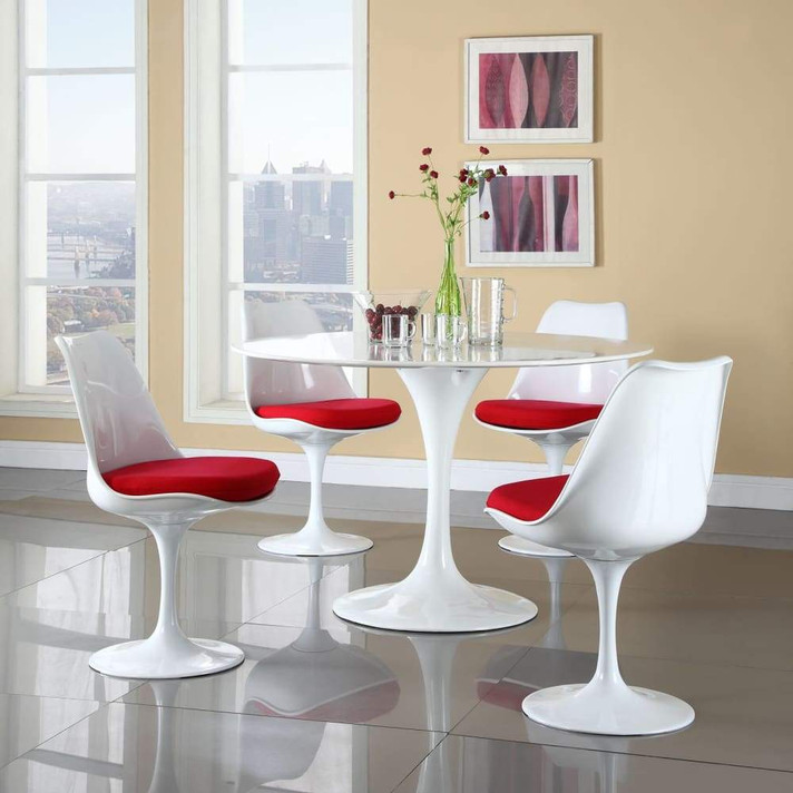 Pedestal Design Dining Fabric Side Chair, Red