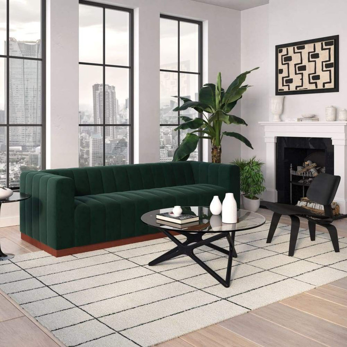 Roman Velvet Tufted Sofa, Emerald Green