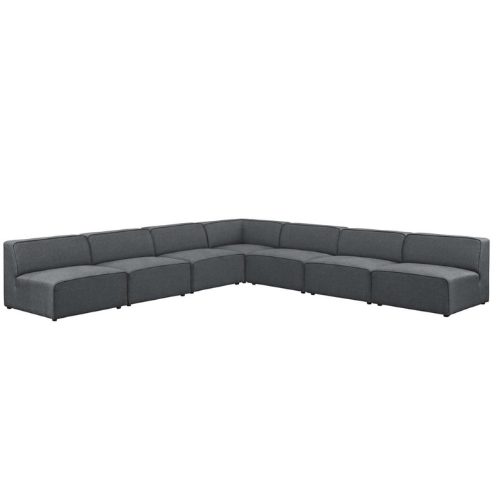 Mingle 7 Piece Armless Upholstered Fabric Sectional Sofa Set, Gray