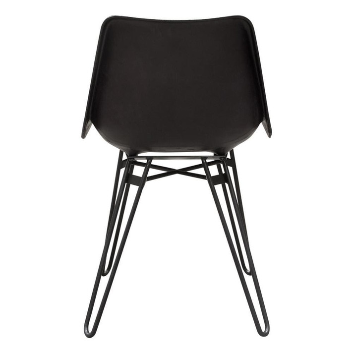 Camron Dining Chair, Black Leather, Black Hairpin Leg