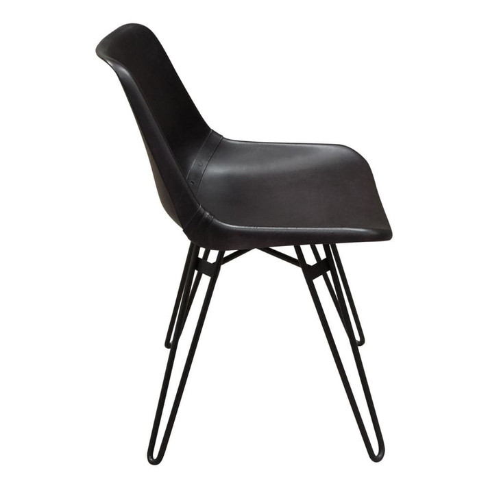 Camron Dining Chair, Black Leather, Black Hairpin Leg