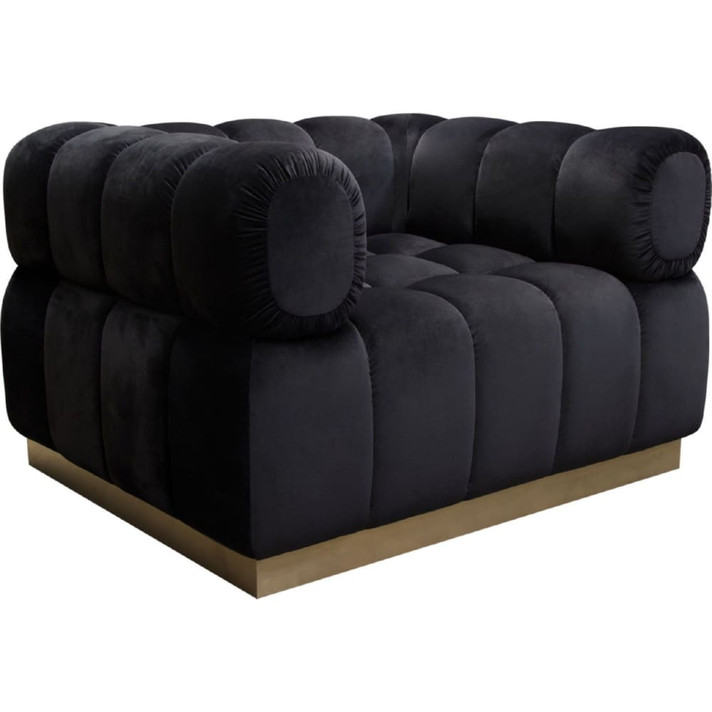 Hermitage Chair, Channel Tufted Black Velvet And Gold