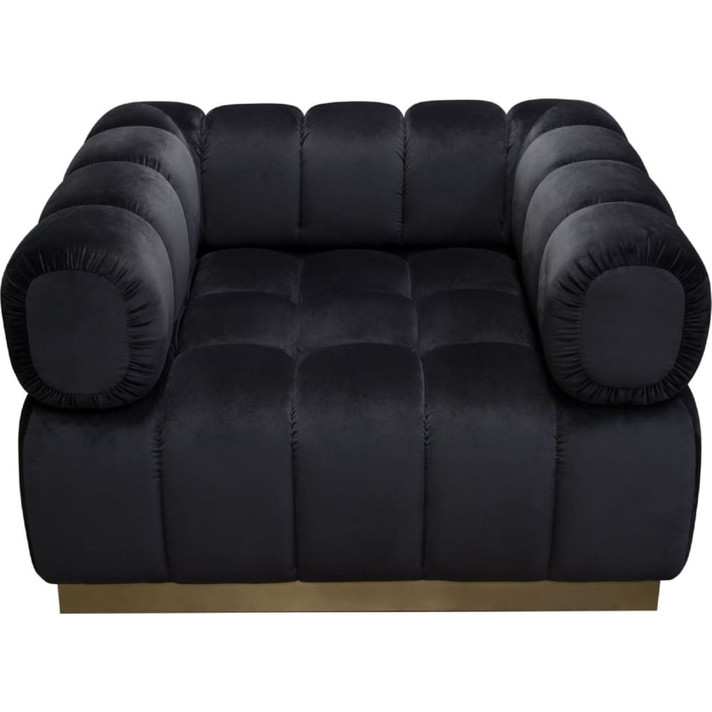 Hermitage Chair, Channel Tufted Black Velvet And Gold