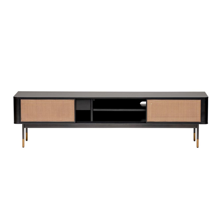 Maxwell 71" Media Stand in Black with Natural Wicker