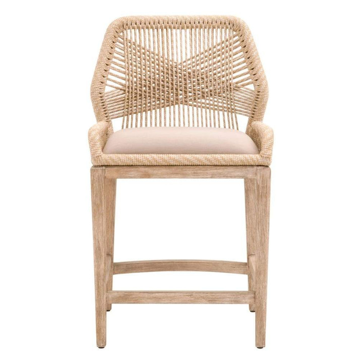 Loom Counter Stool, Sand Rope, Light Grey Fabric