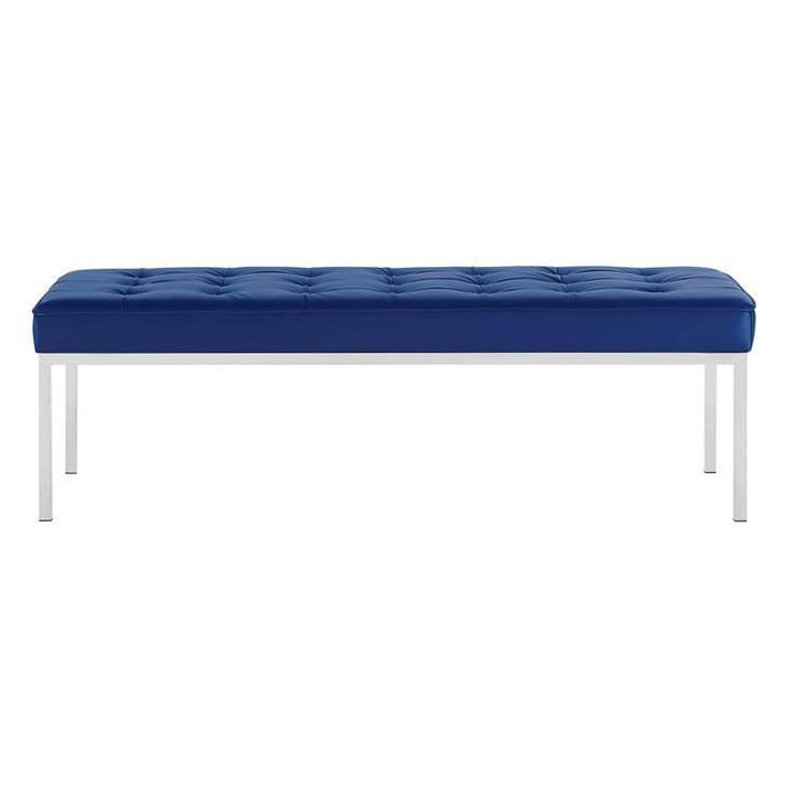 Loft Tufted Large Vegan Leather Bench, Navy