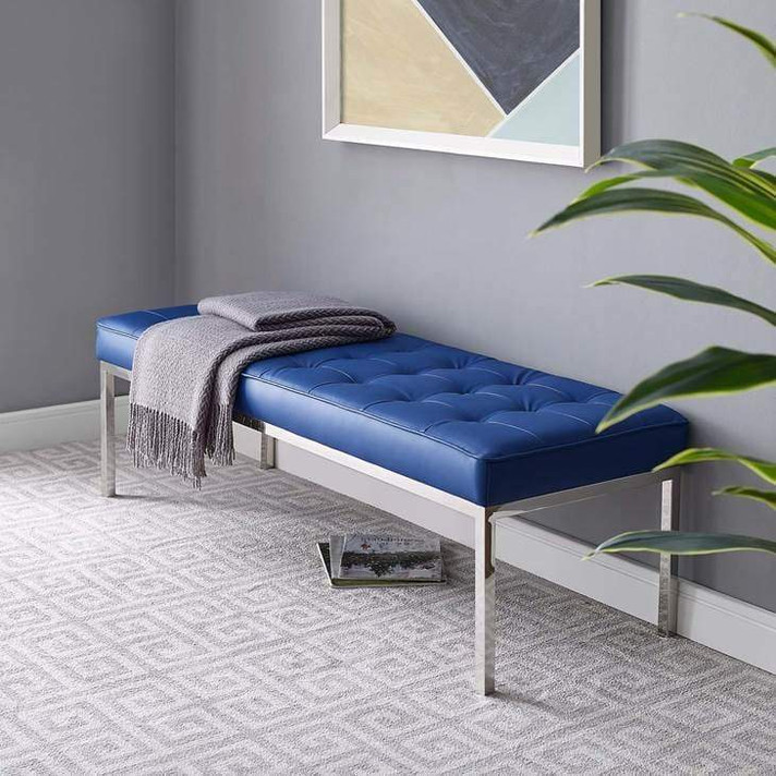 Loft Tufted Large Vegan Leather Bench, Navy