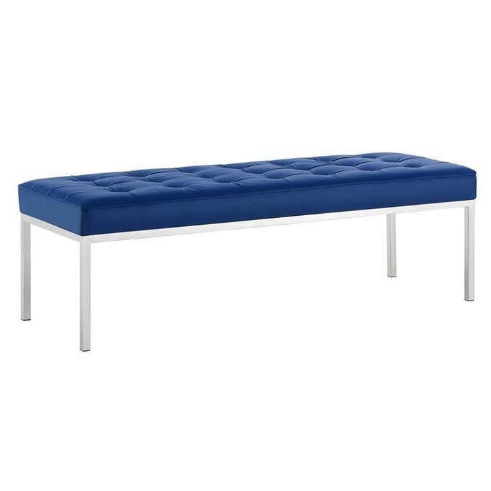 Loft Tufted Large Vegan Leather Bench, Navy