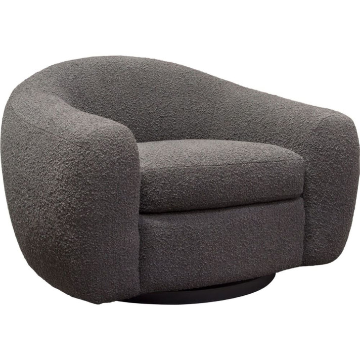 Pascal Swivel Accent Chair in Charcoal Boucle Textured Fabric