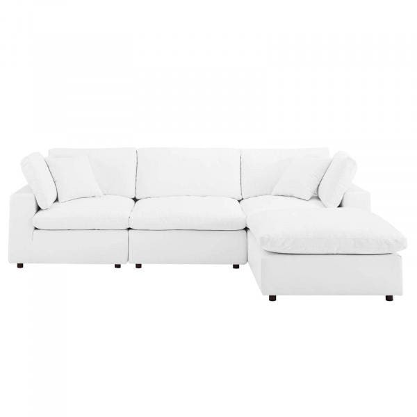 Crux Down Filled Overstuffed Vegan Leather 4 Piece Sectional Sofa, White