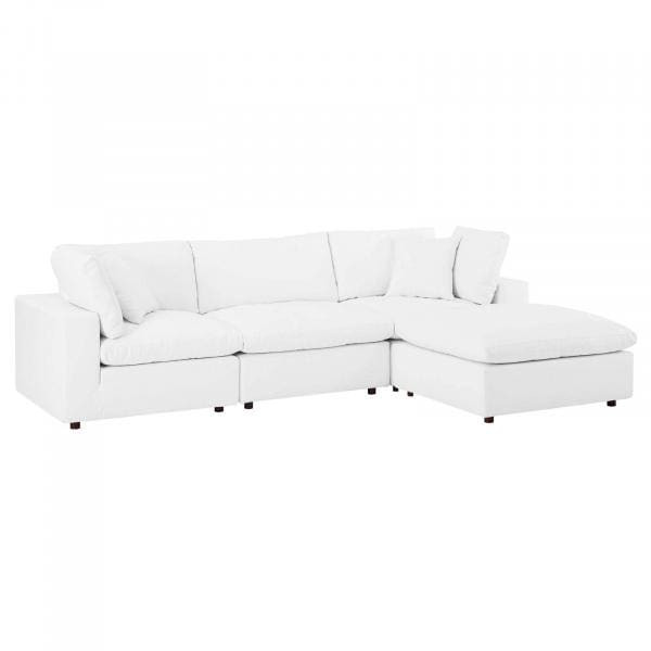 Crux Down Filled Overstuffed Vegan Leather 4 Piece Sectional Sofa, White