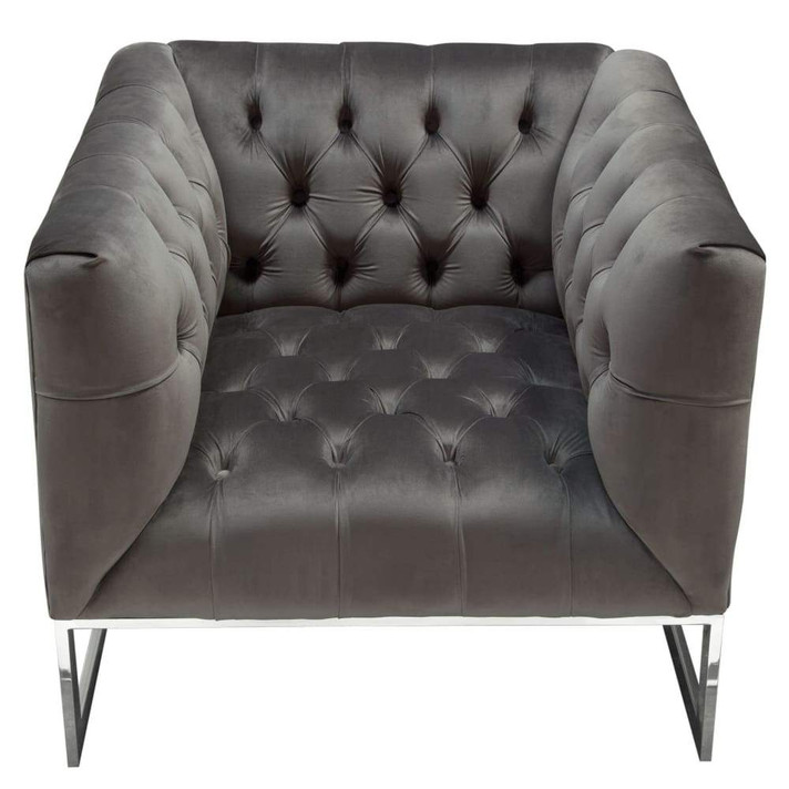 Crawford Tufted Chair in Dusk Grey Velvet