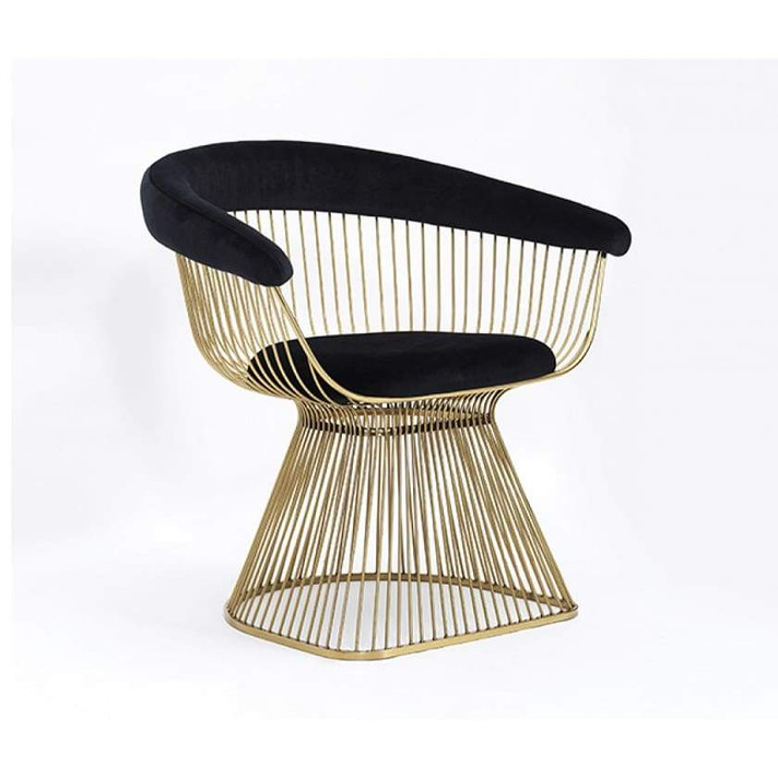 Platner Dining Chair Gold, Black Velvet