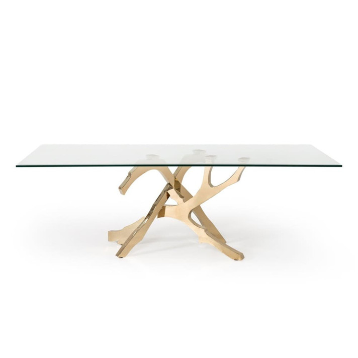 Branching Modern Glass & Gold Dining Table