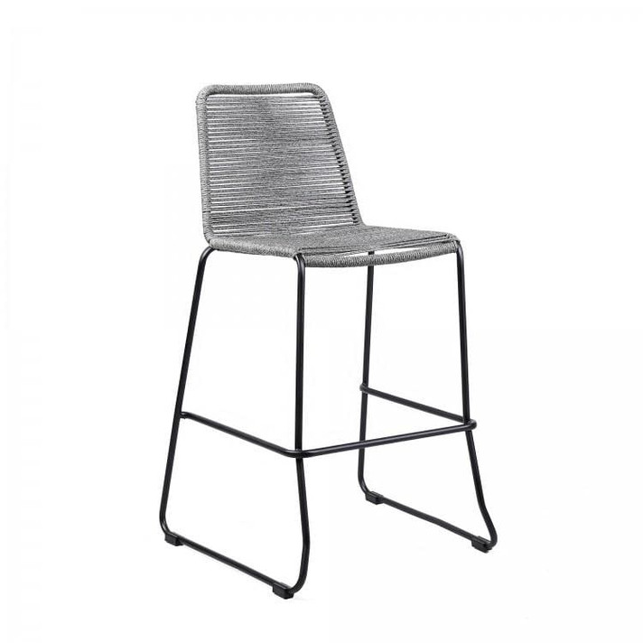 Shasta 26" Outdoor Metal and Grey Rope Stackable Counter Stool, Set of Two