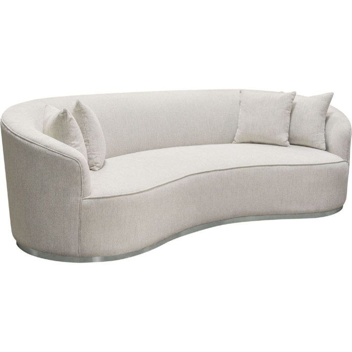 Raven Curved Sofa in Light Cream Fabric and Brushed Silver