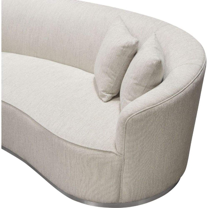 Raven Curved Sofa in Light Cream Fabric and Brushed Silver