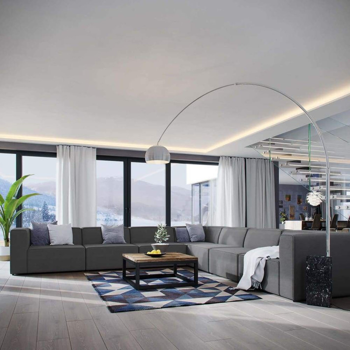 Mingle 7 Piece Upholstered Fabric Sectional Sofa Set, Gray