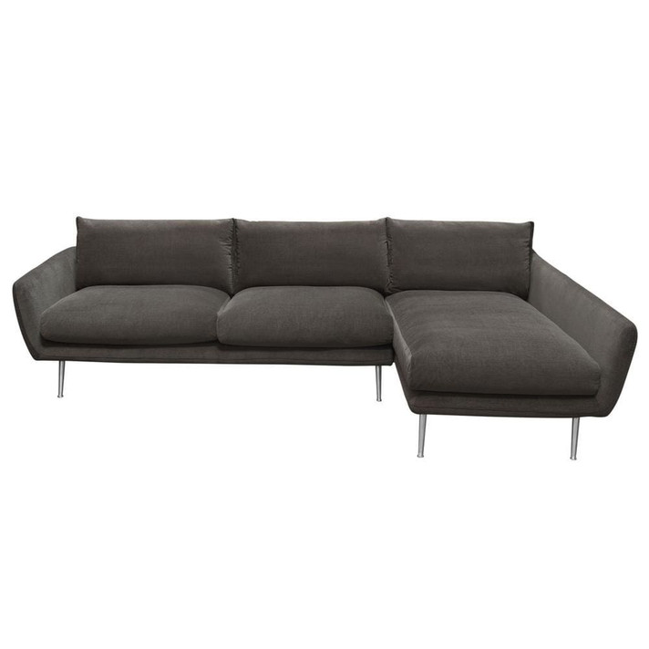 Vantage RF 2PC Sectional in Iron Grey Fabric w/ Brushed Metal Legs