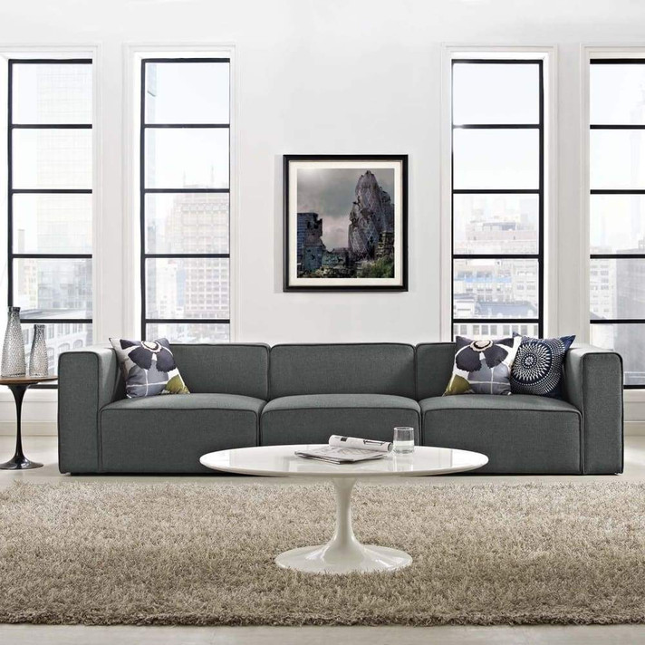 Mingle 3 Piece Upholstered Fabric Sectional Sofa Set, Gray