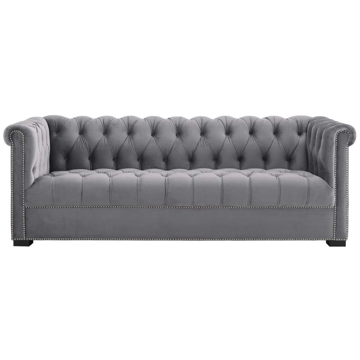 Heritage Upholstered Velvet Sofa, Gray