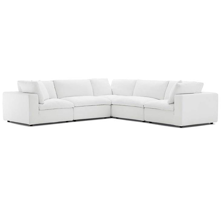 Crux Down Filled Overstuffed 5 Piece Arm Sectional Sofa, White