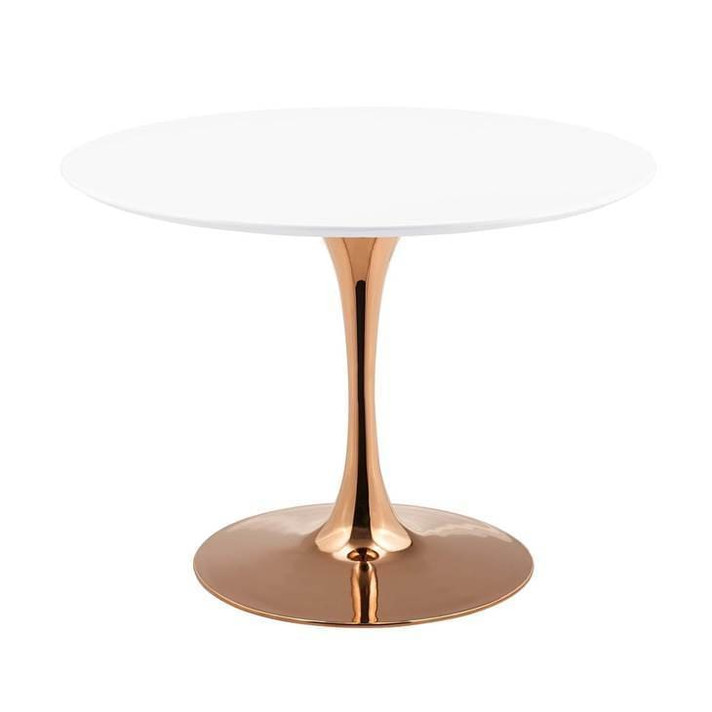 Pedestal Design 40” Round Wood Top Dining Table, Rose Gold