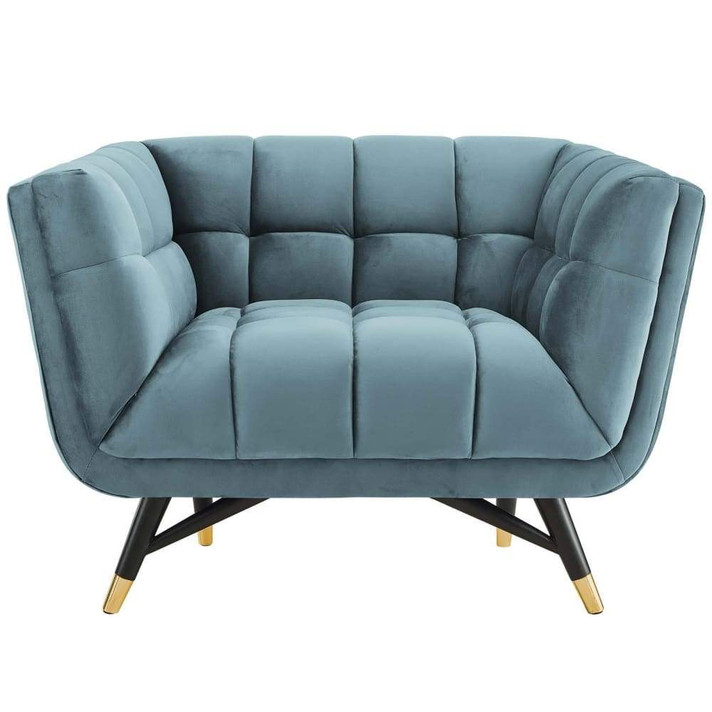 Adept Upholstered Velvet Armchair, Sea Blue