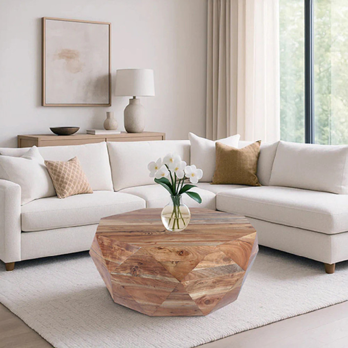 Mango Wood Natural Brown Diamond Geometric Coffee Table