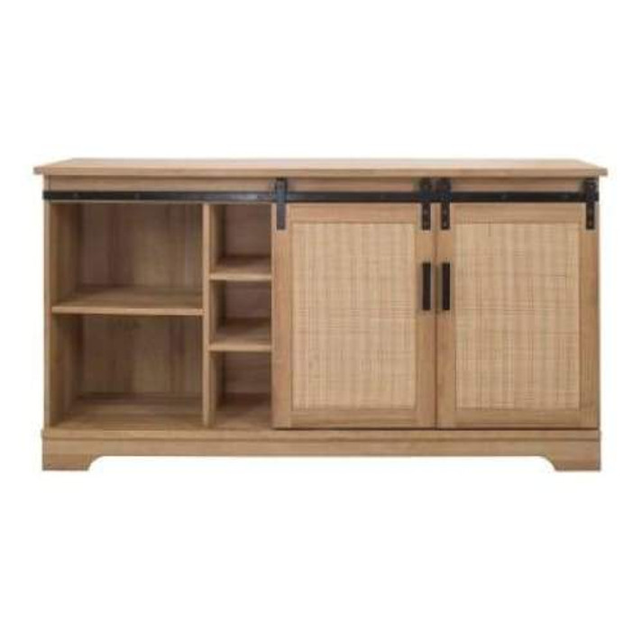 Newman Rattan TV Stand, Natural Oak