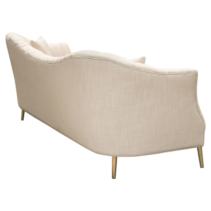 Ava Sofa in Sand Linen Fabric w/ Gold Leg