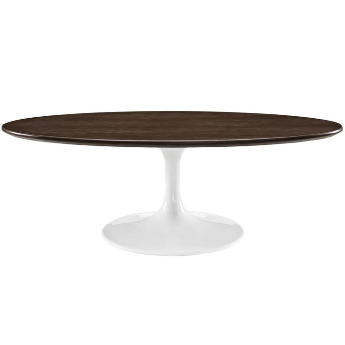 Pedestal Design 48” Oval-Shaped Walnut Coffee Table