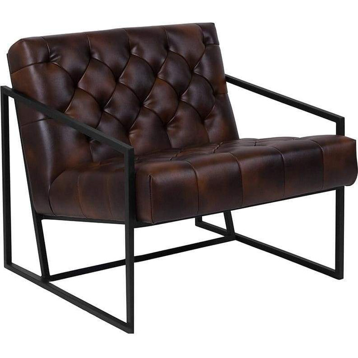 Elliot Leather Tufted Lounge Chair, Vintage Brown