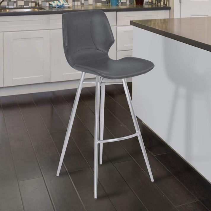 Zurich 26" Counter Height Metal Barstool in Vintage Gray Faux Leather with Brushed Stainless Steel