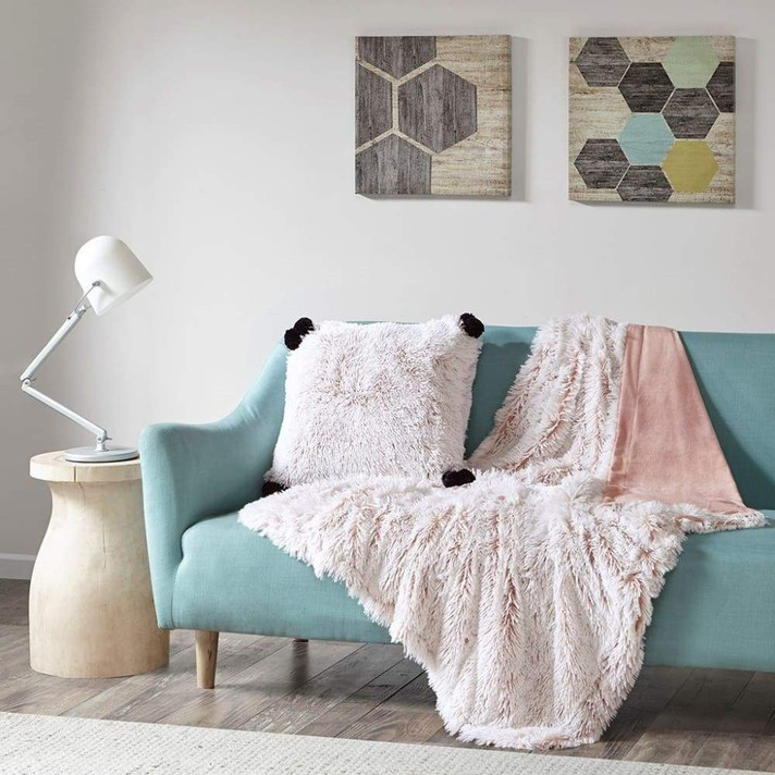 Emma Shaggy Faux Fur Throw, Blush