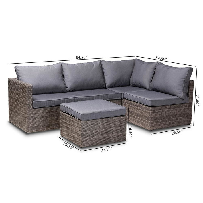 Pamela 4 Pc Outdoor Lounge Set, Grey and Brown Rattan