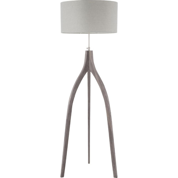 Wishbone Floor Lamp Wood, Light Grey Shade