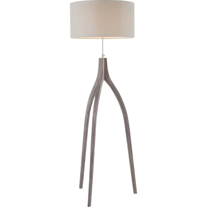 Wishbone Floor Lamp Wood, Light Grey Shade